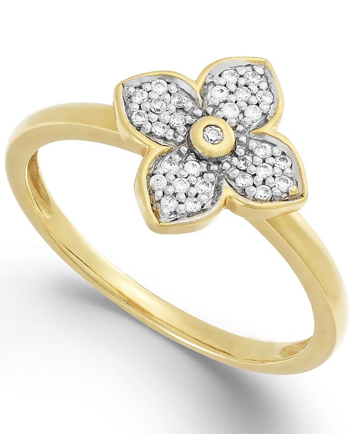 Macy's Diamond Flower Ring in 10k White, Yellow, or Rose Gold (1/10 ct ...