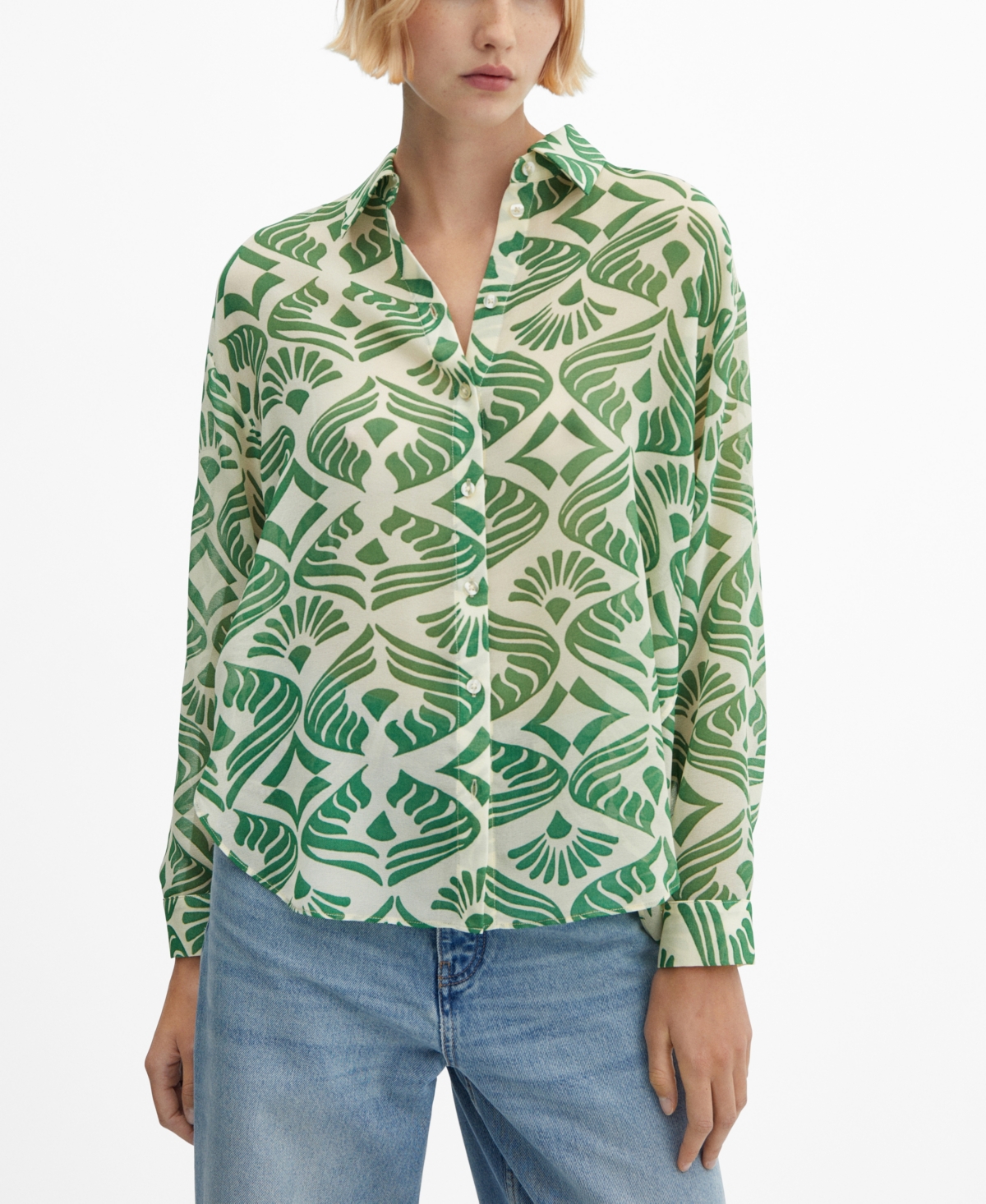 Shop Mango Women's Buttoned Printed Shirt In Green