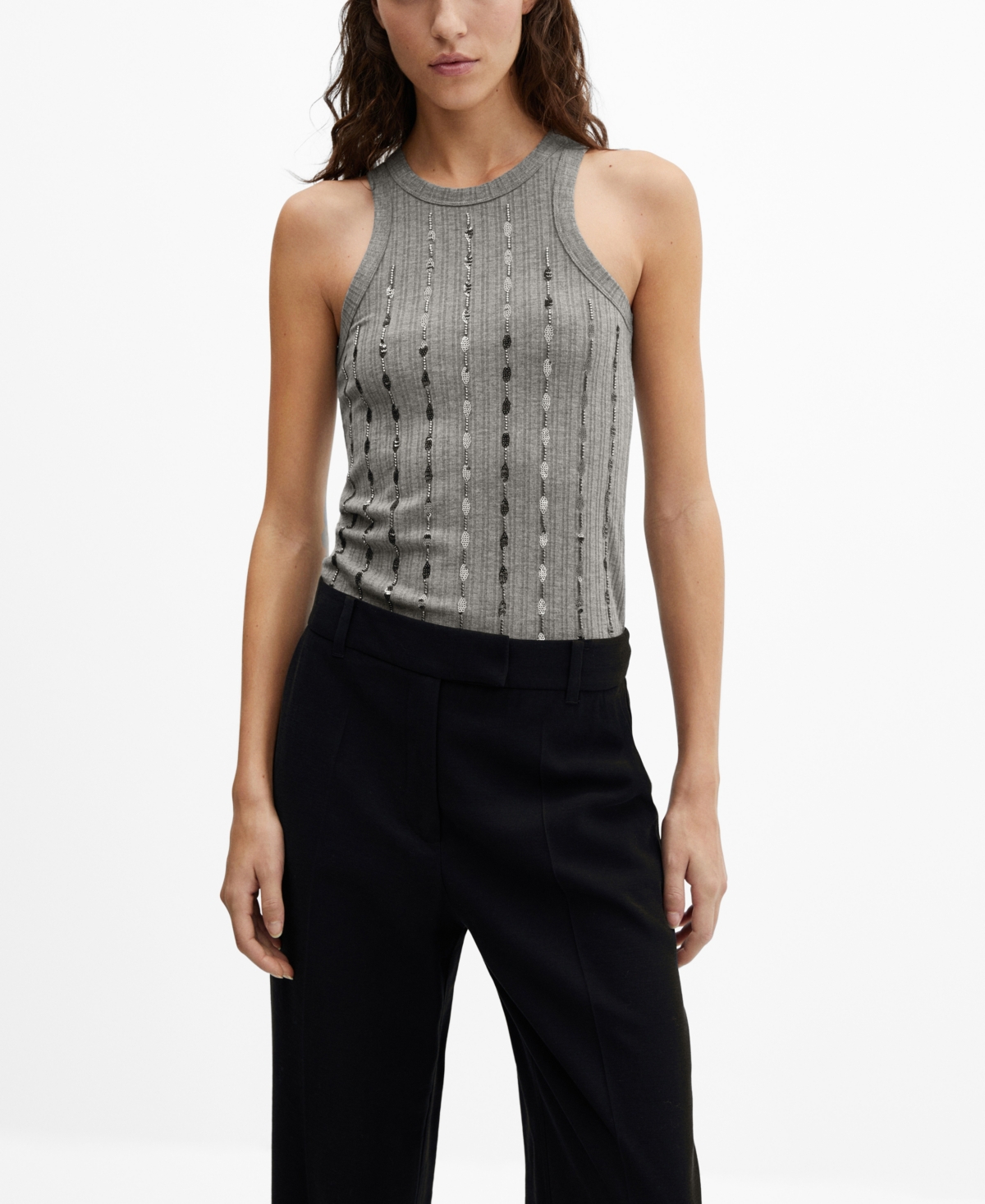 Mango Women's Sequin Detail Knitted Top In Gray