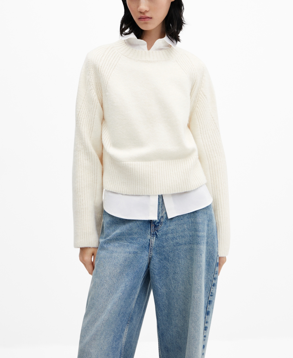 Mango Women's Round-neck Knitted Sweater In Off White