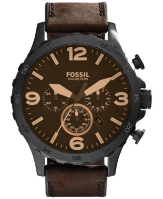 Fossil - Men's Chronograph Nate Brown Leather Strap Watch 50mm JR1487