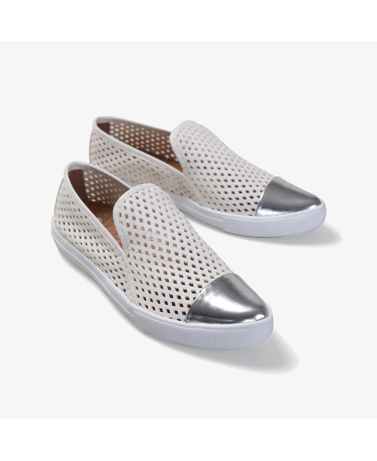 Jibs Women's Slim Fashion Sneaker w/ Cap Toe - Soft white + silver