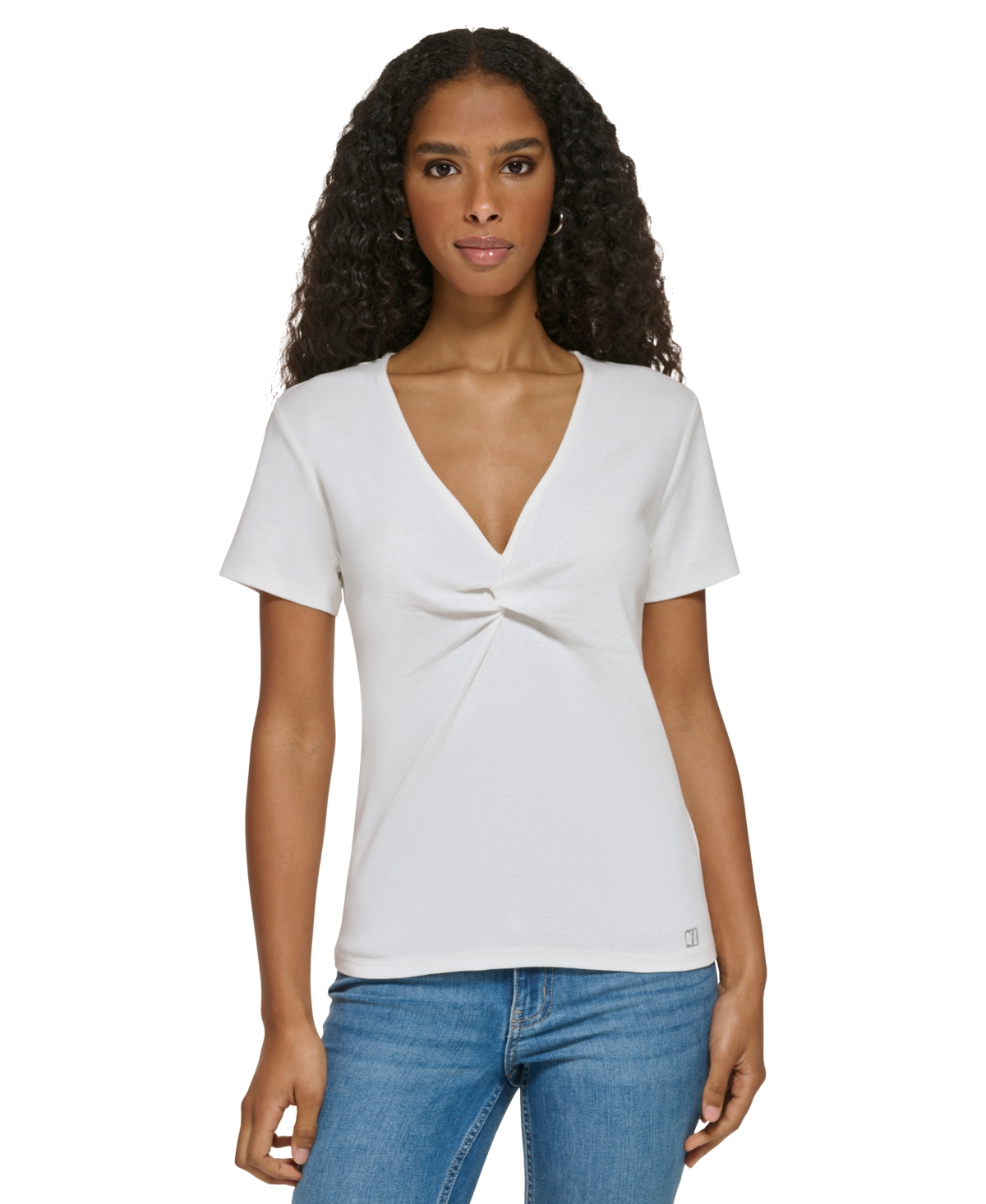 Calvin Klein Women's Twist Front V-neck T-shirt In Soft White