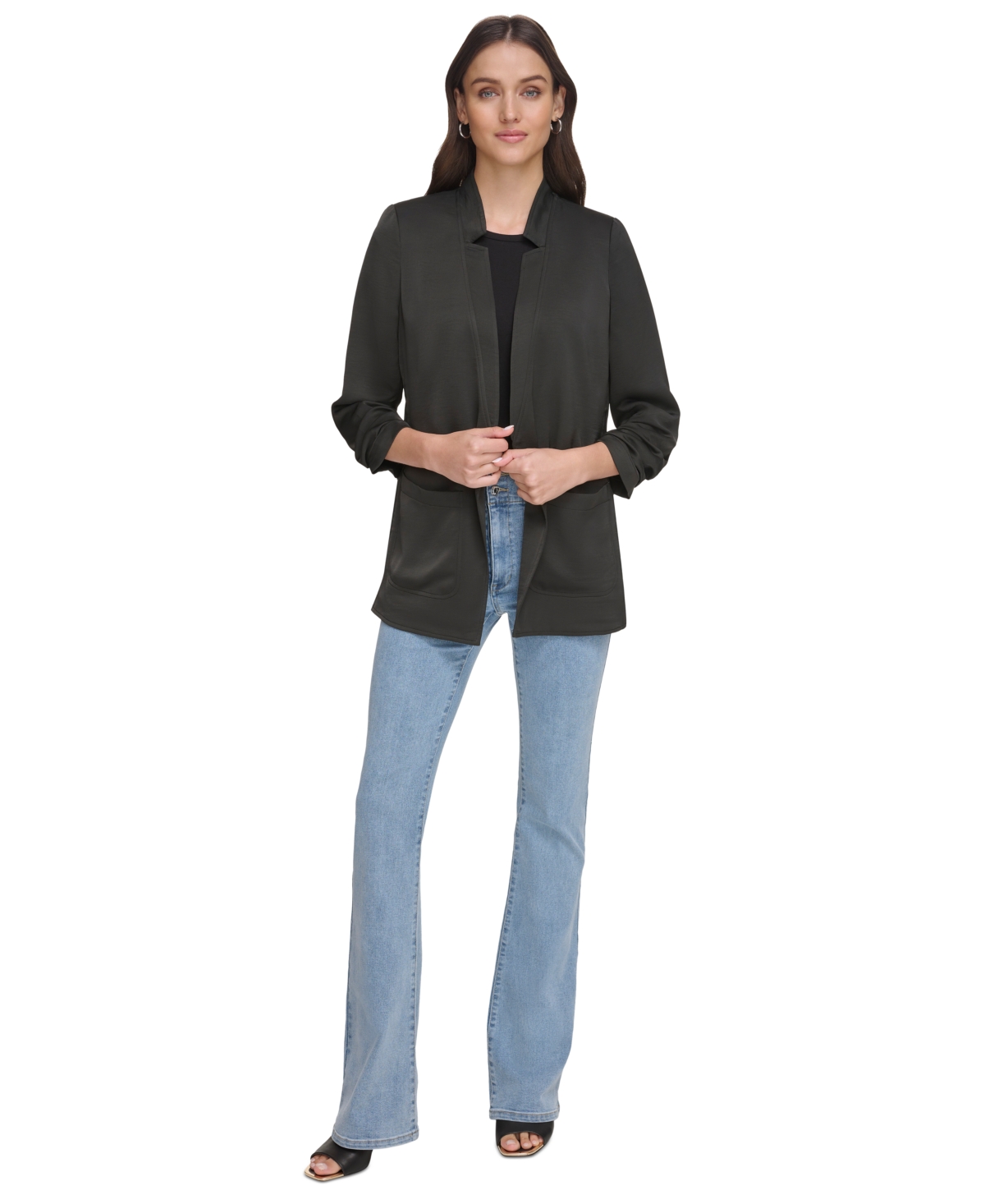 Dkny Women's Ruched-sleeve Relaxed Jacket In Black