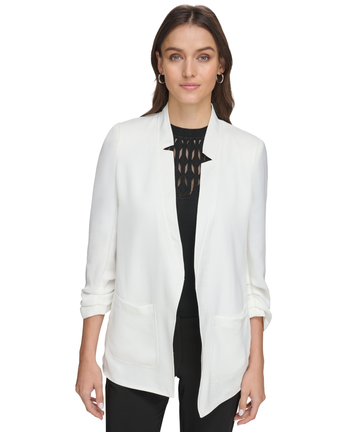 Dkny Women's Ruched-sleeve Relaxed Jacket In Ivory