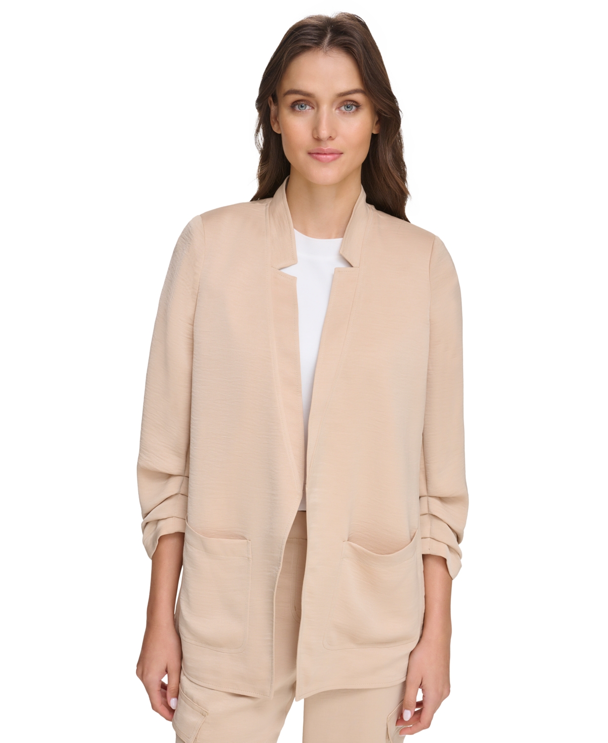 Dkny Women's Ruched-sleeve Relaxed Jacket In Sandalwood