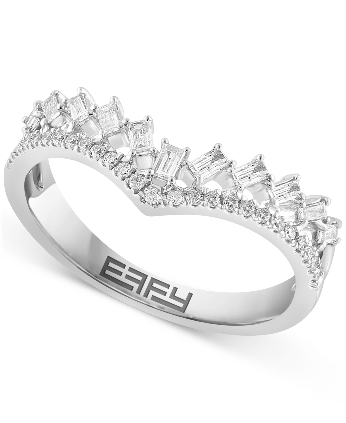 Effy Collection Effy Certified Diamond Round & Baguette V-shaped Ring (1/3 Ct. T.w.) In 14k White Gold