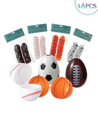 48 Pack 2.25" H Easter Plastic Fillable Sports Eggs, 12 of Each Basketball, Football, Baseball, Soccer