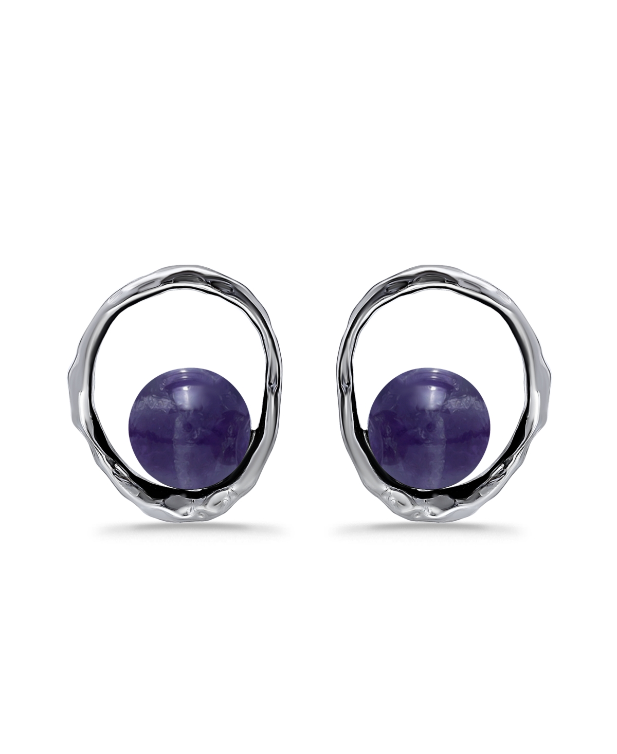 Macy's Silver Plated Multi Genuine Stone Stud Earrings In Amethyst