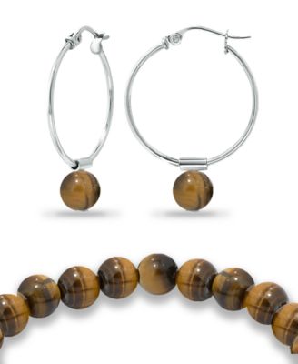 Silver Plated Multi Genuine Stone Bracelet and Earring, 2 Piece Set