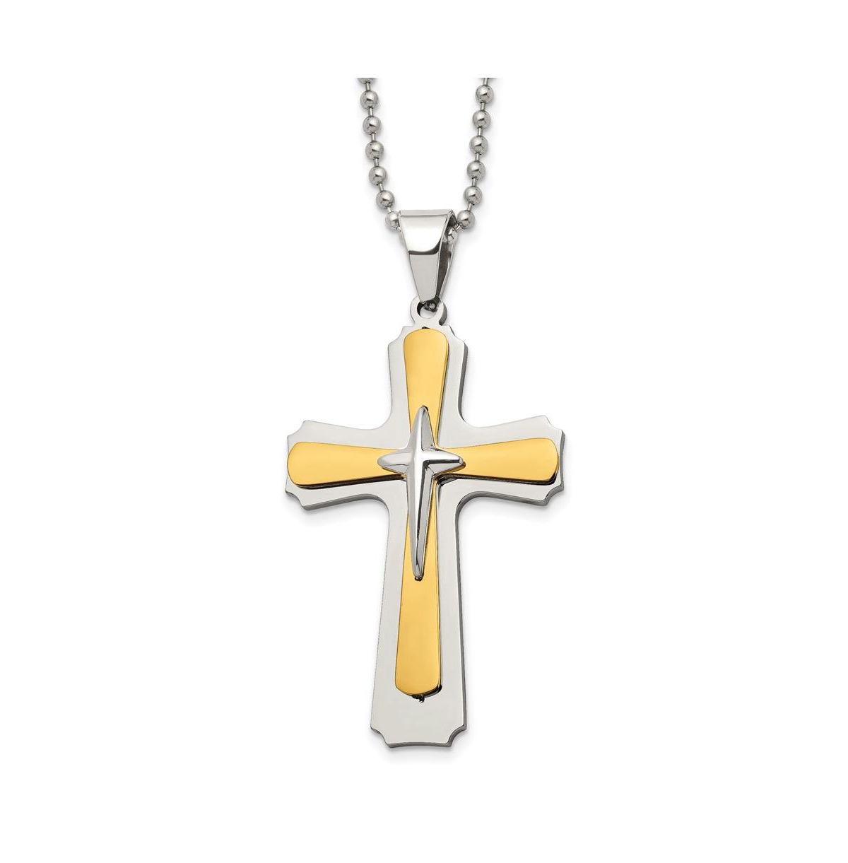 Polished Yellow Ip-plated Cross Pendant Ball Chain Necklace - Yellow