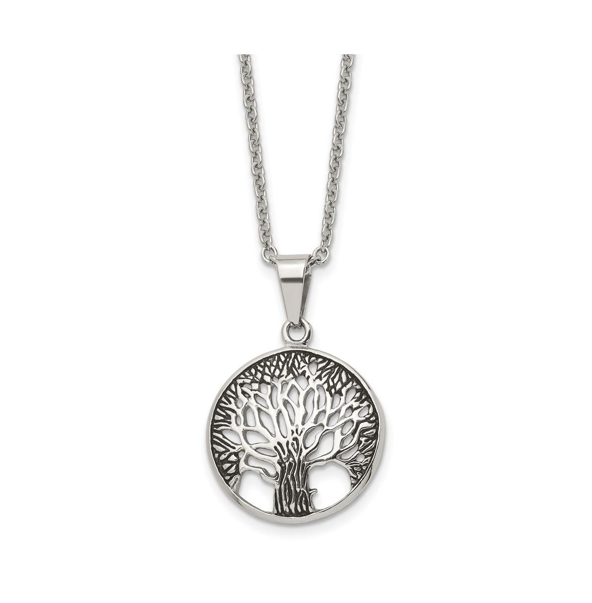 Antiqued Tree of Life Pendant Cable Chain Necklace - Black