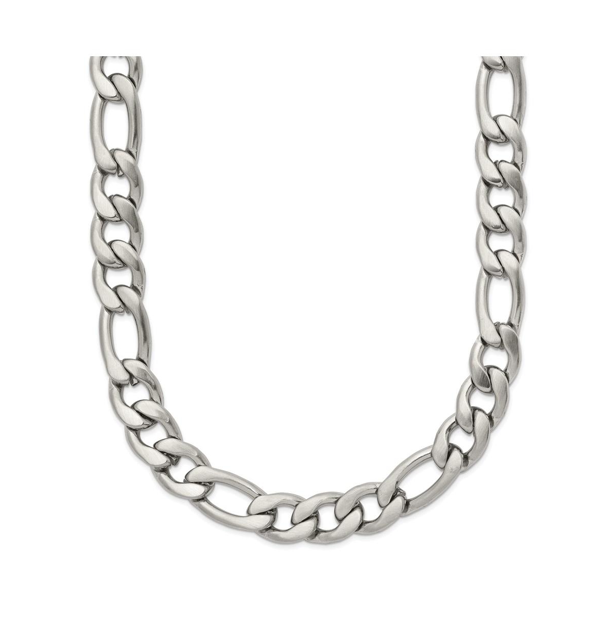 Stainless Steel Satin 7mm 18 inch Figaro Chain Necklace - Silver
