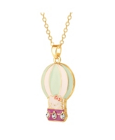 Hello Kitty Sanrio Enamel and Clear Cyrstal 3D Hot Air Balloon Pendant, 16+ 2'' Chain - Blue, white, pink