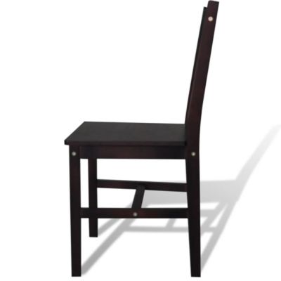 Dining Chair Set of 2 Dark Brown Pine wood Standard Ergonomic