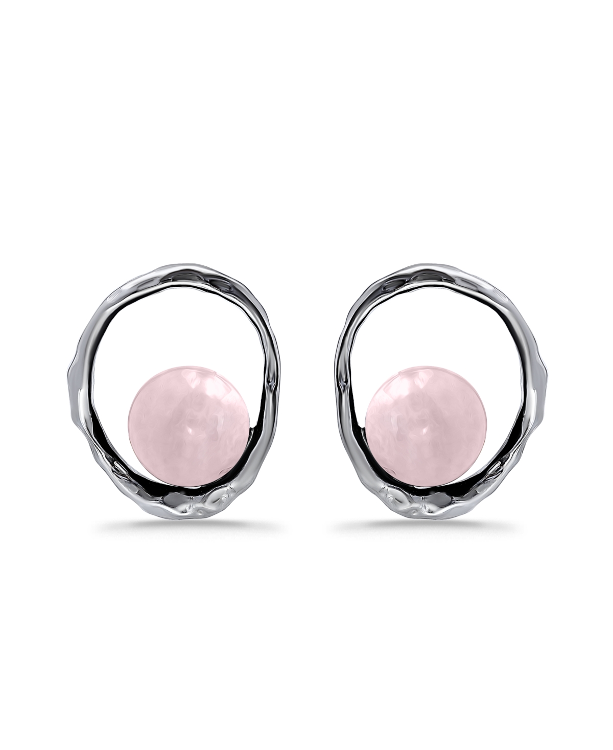 Macy's Silver Plated Multi Genuine Stone Stud Earrings In Rose Quartz