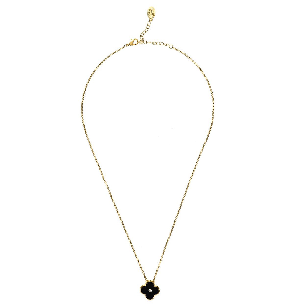 Onyx Clover and Cubic Zirconia Accent Necklace - Gold with black onyx