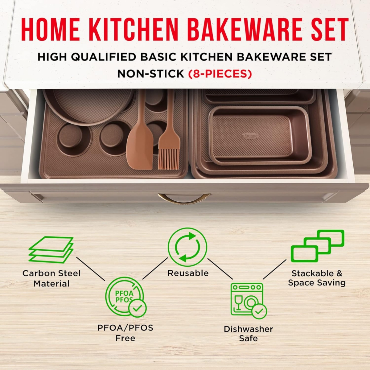 Bakeware Set - Piece - Non-Stick Professional Home Bakeware - Multi Sized Baking Pan Set - Muffin Pan, Loaf Pan and More