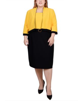 Plus Size 3/4 Sleeve Colorblocked Dress, 2 Piece Set