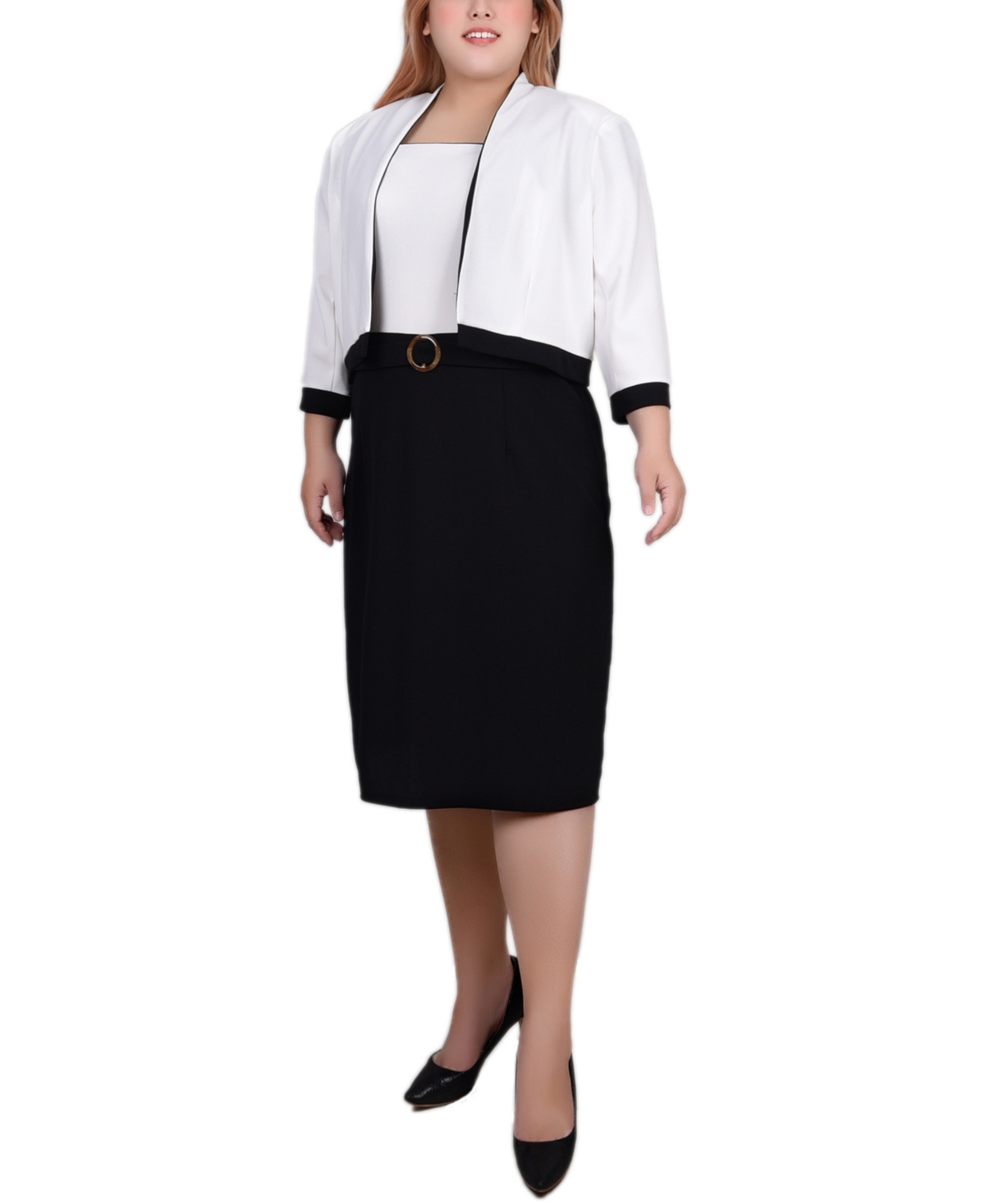 NY COLLECTION PLUS SIZE 3/4 SLEEVE COLORBLOCKED DRESS, 2 PIECE SET