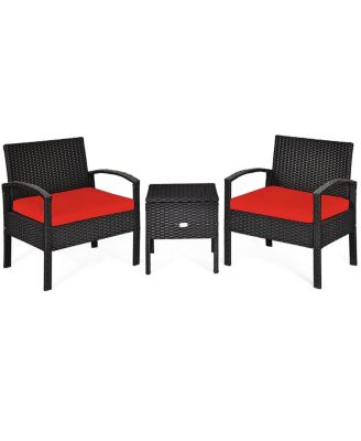 3 Piece PE Rattan Wicker Sofa Set with Washable and Removable Cushion for Patio