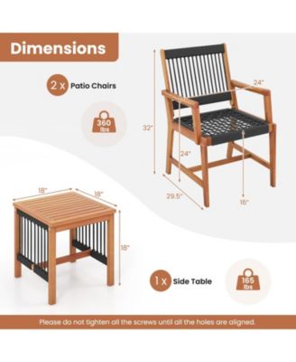 3 Pieces Acacia Wood Patio Furniture Set with Armchairs Coffee Table