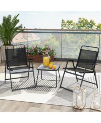 3 Pieces Patio Folding Conversation Chairs and Table-Black