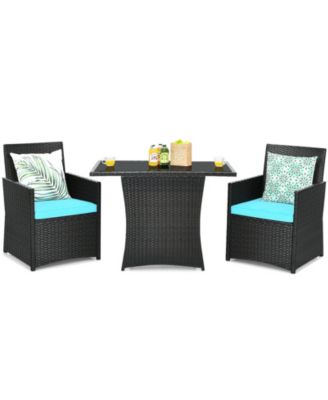 3 Pieces Patio Rattan Furniture Set with Cushion and Sofa Armrest