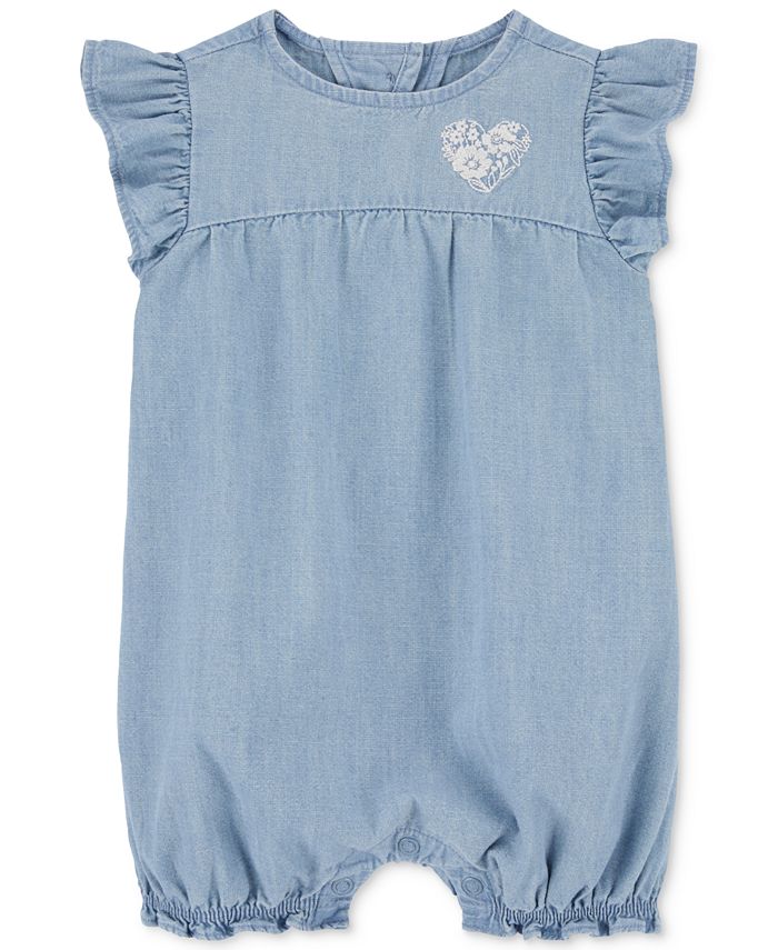 Carter's Baby Girls Chambray Flutter Sleeves Romper Macy's