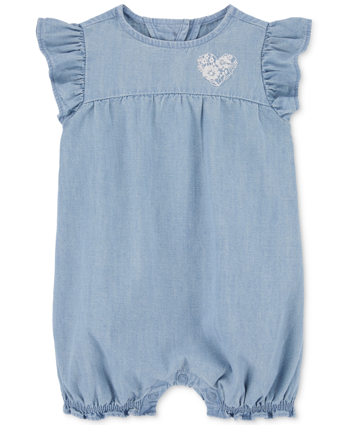 Carter's Baby Girls Chambray Flutter Sleeves Romper In Blue