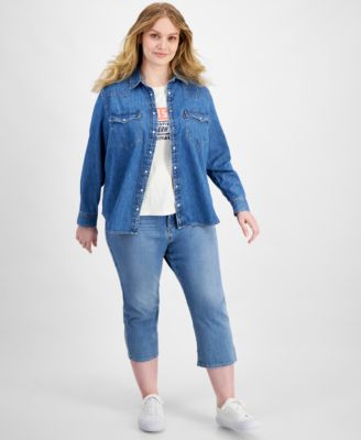 Levis Trendy Plus Size Essential Western Cotton Shirt Cotton Logo T Shirt 311 Shaping Skinny Capri Jeans