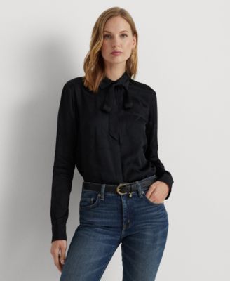 Lauren Ralph Lauren - Women's Belting-Motif Jacquard Tie-Neck Shirt
