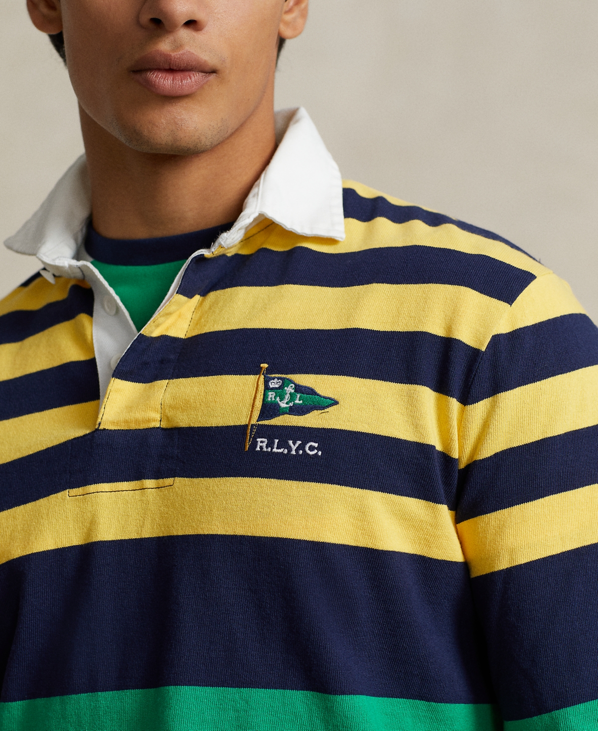 Shop Polo Ralph Lauren Men's Classic-fit Striped Jersey Rugby Shirt In Chrome Yellow Multi