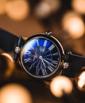 Women's Swiss Art Deco Diamond (1/10 ct. t.w.) Blue Satin Strap Watch 30mm