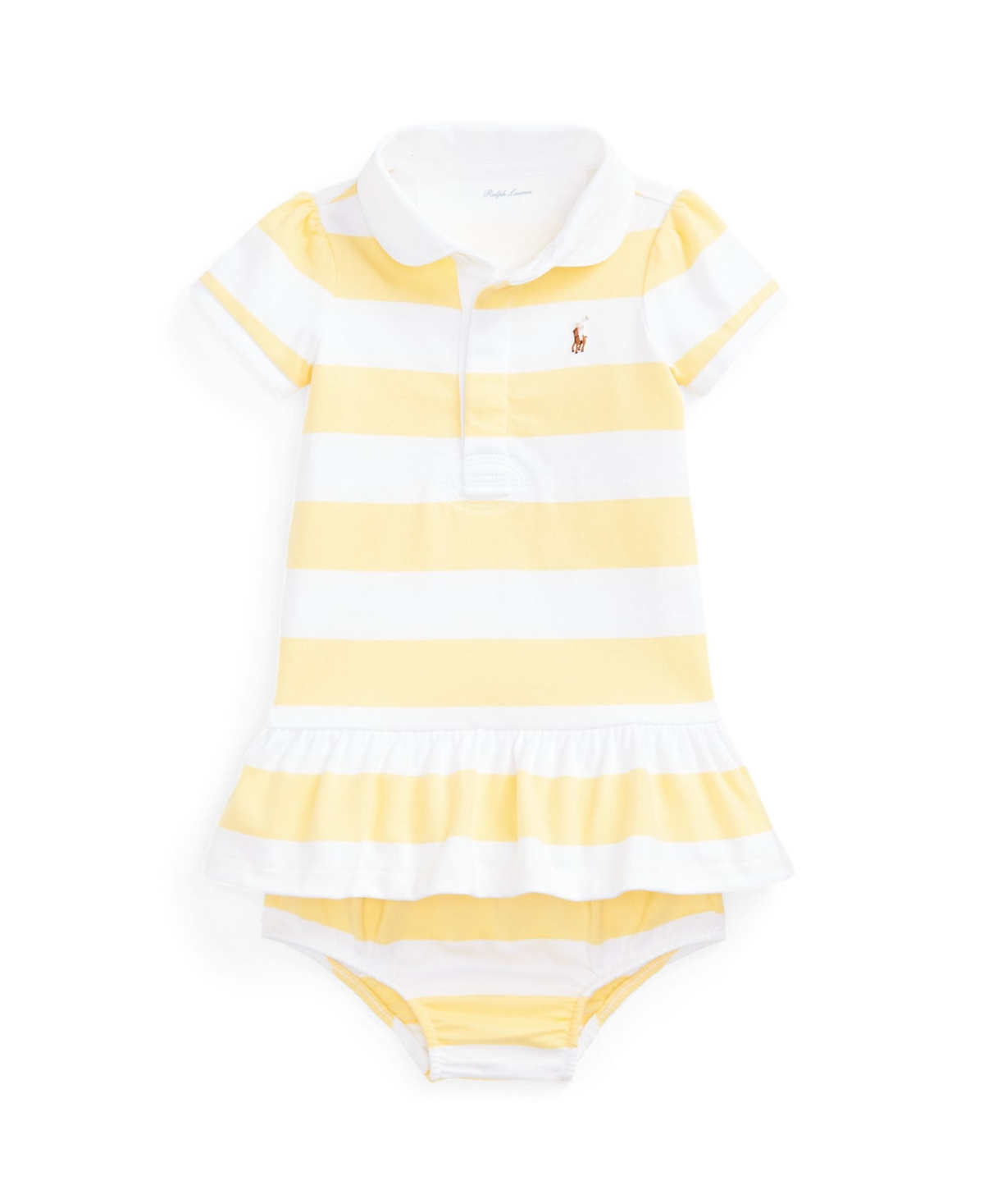 Polo Ralph Lauren Baby Girls Striped Cotton Rugby Dress And Bloomer Set In Wicket Yellow,white
