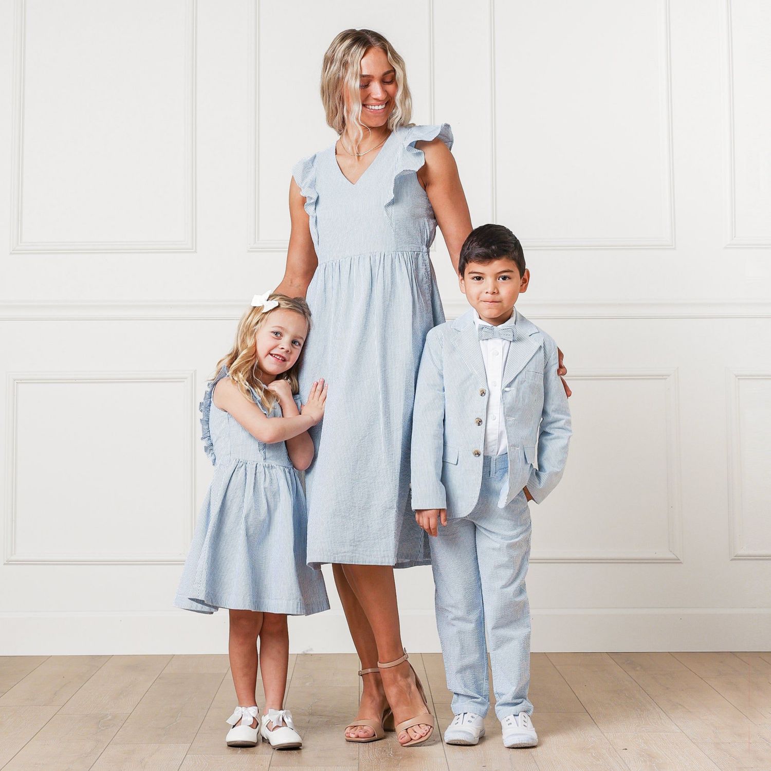 Mommy & Me Organic Seersucker Flutter Sleeve Open Back Dress & Suit