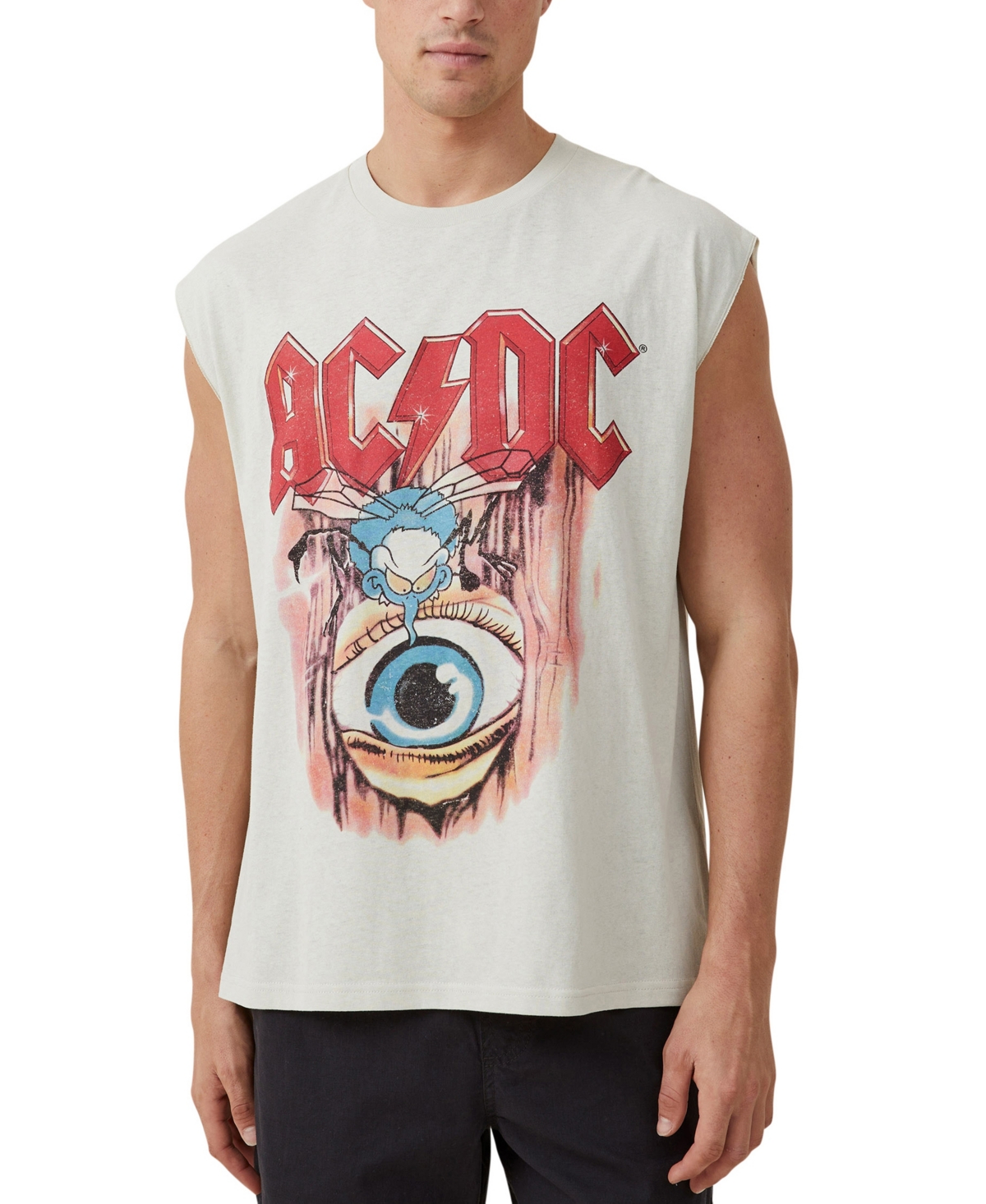 Cotton On Men's Oversized License Muscle T-shirt In Ivory,acdc - Fly On The Wall