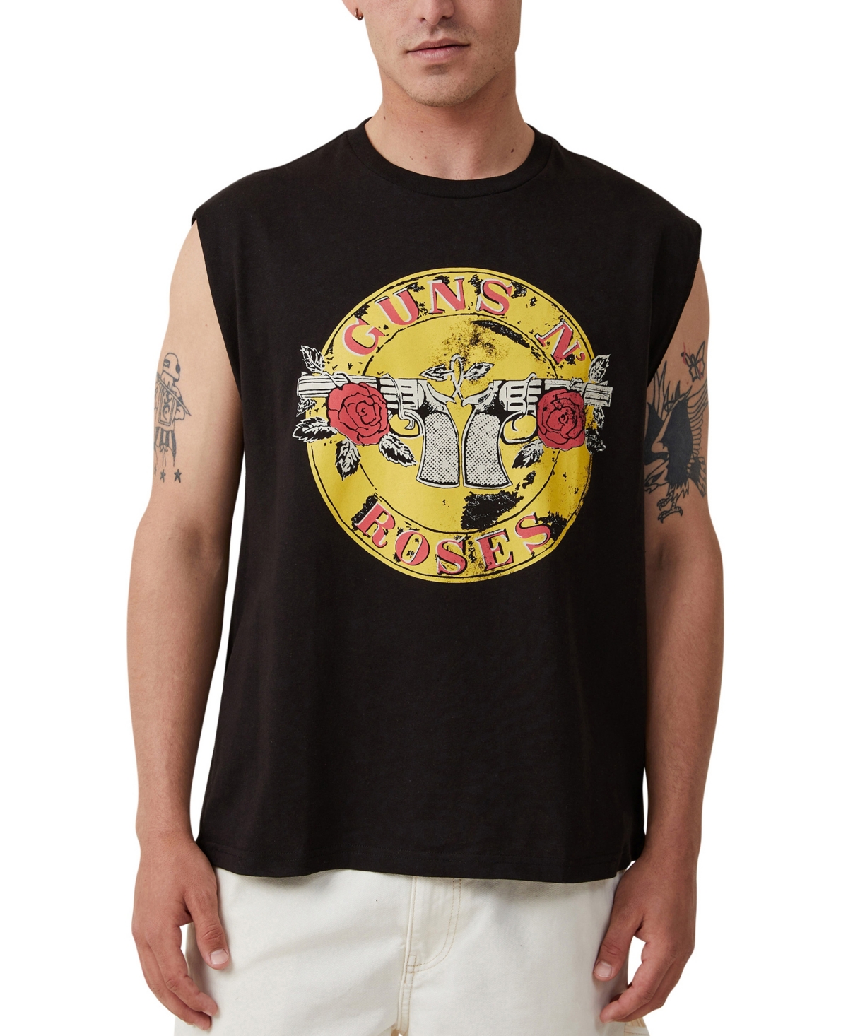 Cotton On Men's Oversized License Muscle T-shirt In Black,guns N Roses - Faded Logo