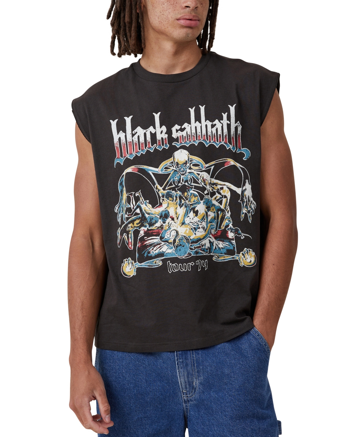Cotton On Men's Oversized License Muscle T-shirt In Washed Black,black Sabbath