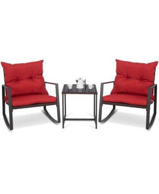 3 PCS Patio Rocking Chair Set Wicker Bistro Furniture with Cushions