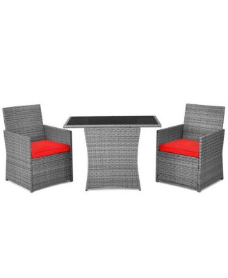 3 Pieces Patio Rattan Furniture Set with Cushioned Armrest Sofa
