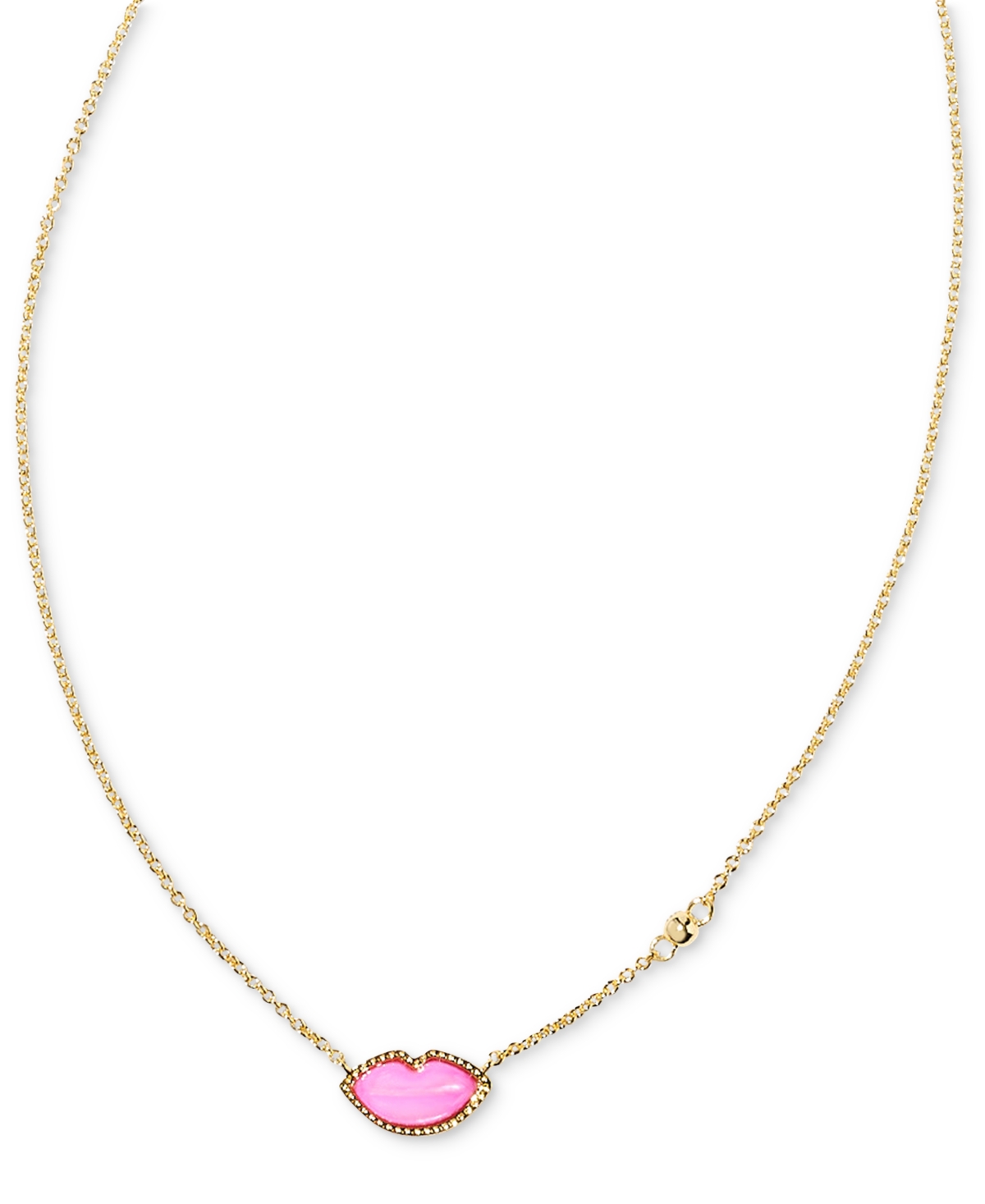 Kendra Scott 14k Gold-plated Gemstone Lips 18" Adjustable Reversible Pendant Necklace In Hot Pink Mother Of Pearl