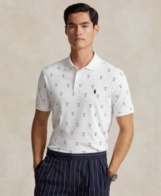 폴로 랄프로렌 Polo Ralph Lauren Mens Classic-Fit Printed Soft Cotton Polo Shirt,Classic Anchor/ White