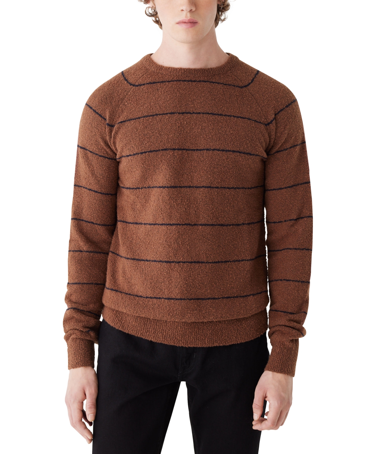 Men's Striped Crewneck Long Sleeve Sweater - Cappuccino