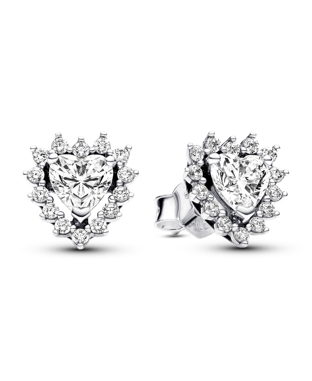 Sterling Silver with Clear Cubic Zirconia Heart Stud Earrings - Silver