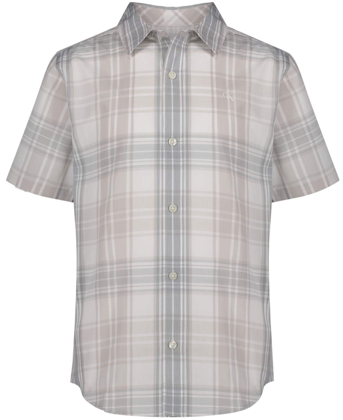 Shop Calvin Klein Big Boys Washed Out Yarn-dyed Plaid Shirt In Quarry