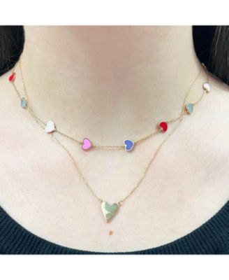 Multicolored Mixed Heart Station Necklace 14K Gold