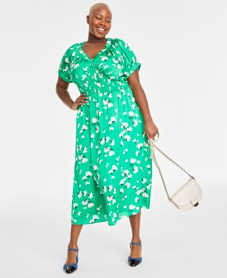 On 34th Plus Size Floral-Print Smocked Midi Dress, Created for Macy's -  Macy's