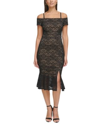 GUESS - Women's Lace Off-The-Shoulder Midi Dress