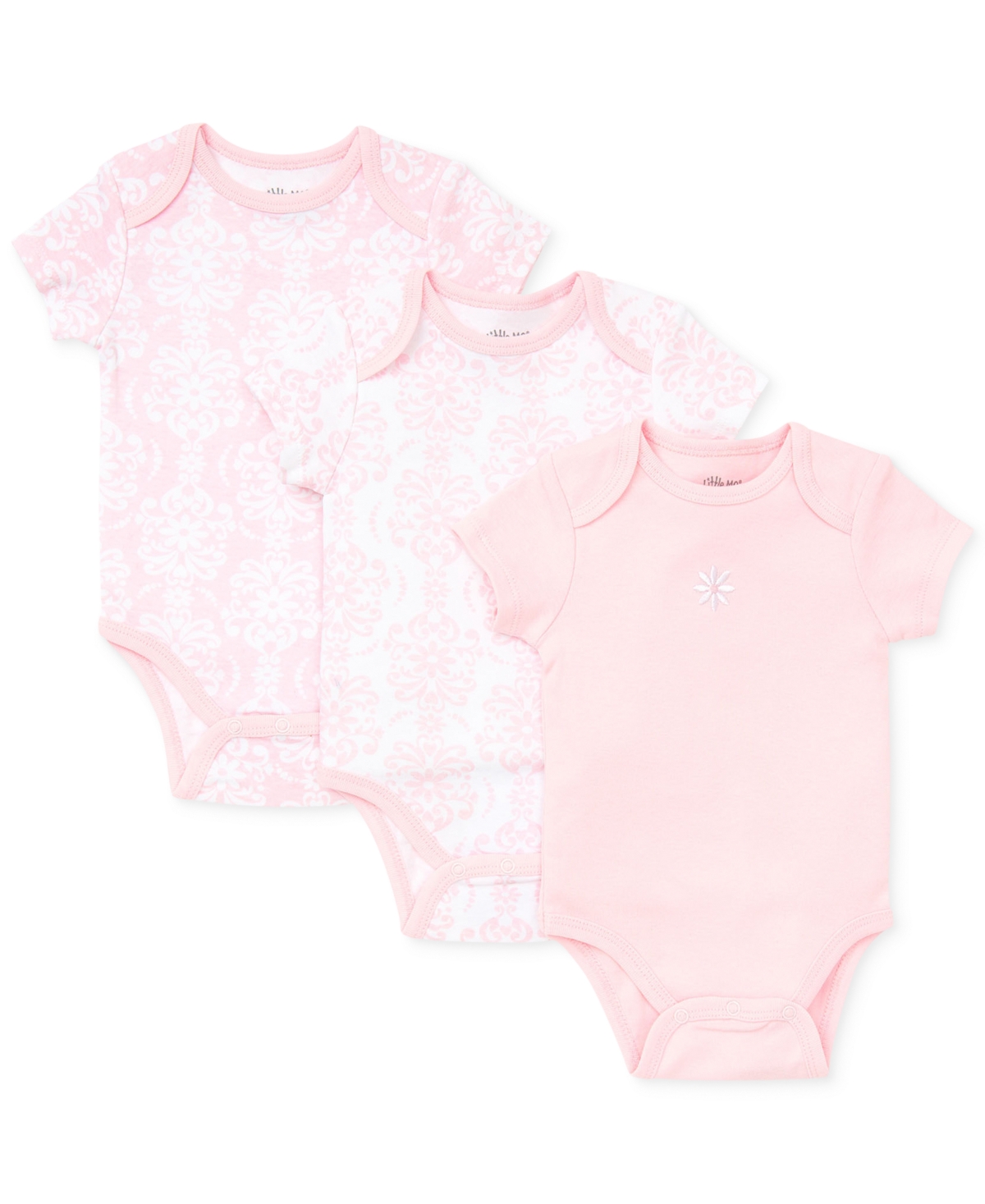 LITTLE ME BABY GIRLS DAMASK SHORT SLEEVED BODYSUITS, PACK OF 3